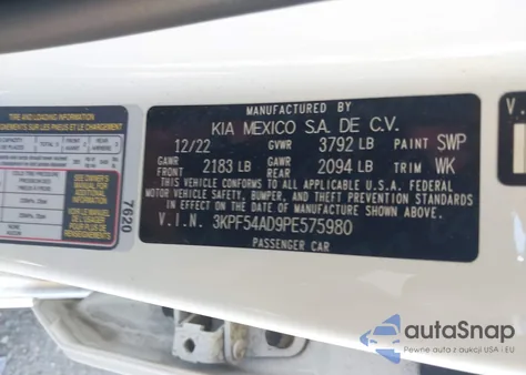 2023 Kia Forte Gt-Line из США, поврежденный, VIN 3KPF54AD9PE575980